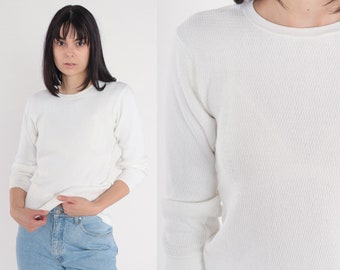 Chemise thermique blanche des années 80 T-Shirt à manches longues Munsingwear Waffle Knit Undershirt Basic Plain T Shirt Long Sous-vêtements Tee vintage années 1980 Small S