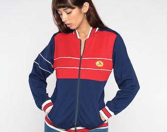 80s Track Jacket Blue Striped Devil Crest Red Zip Up Sweatshirt Warmup 1980s Warm Up Jacket Athletic Sports Vintage Small