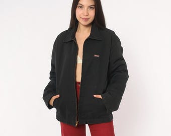 Jaqueta Dickies preta, estilo utilitário, anos 2000, com zíper frontal, em lona, modelo Eisenhower, para trabalho, streetwear escuro, vintage, tamanho M.