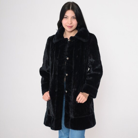 Black Faux Fur Coat 70s Fake Fur Jacket Retro Glam Bohemian Jacket Boho Furry Rock Fuzzy Winter Seventies Button Up Vintage 1970s Medium