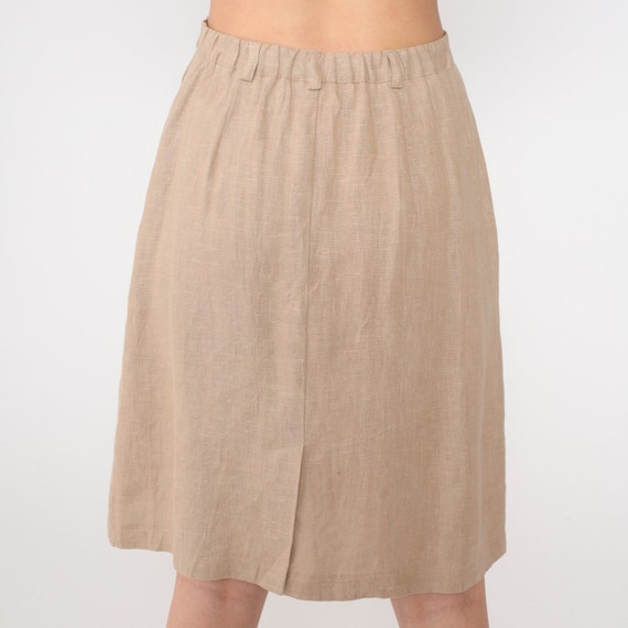 Linen Midi Skirt 80s Tan Button Up Straight Skirt… - image 7