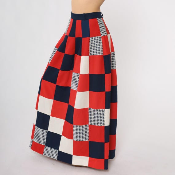70年代風 マキシスカート レッド ホワイト ブルー パッチワーク
