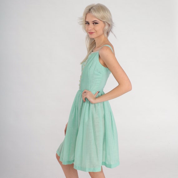 60s Sundress Mint Green Mini Dress Retro Day Dres… - image 5