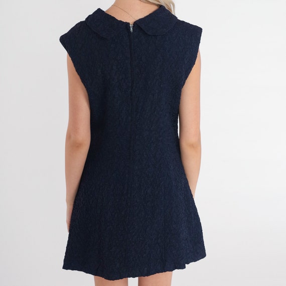 60s Shift Dress Mod Mini Dress Navy Blue Crinkled… - image 7