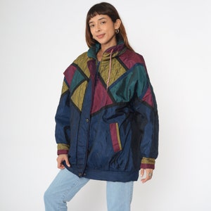 90s Puffer Jacket Navy Blue Color Block Ski Jacket Winter Coat 80s Puffy Coat 1990s Vintage Olive Green Burgundy Puff Jacket Oversized Large