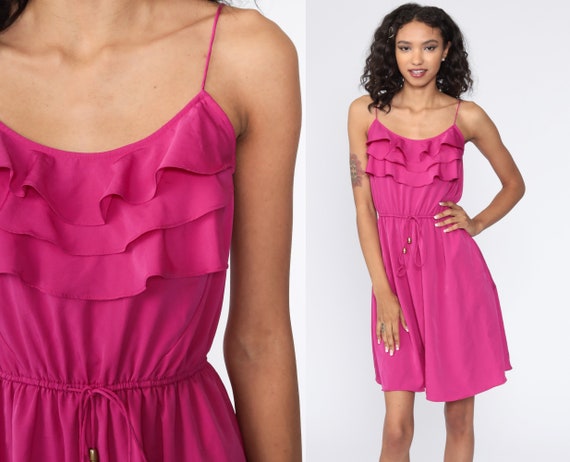 Pink Ruffle Dress 90s Sun Dress Mini Dress Floaty