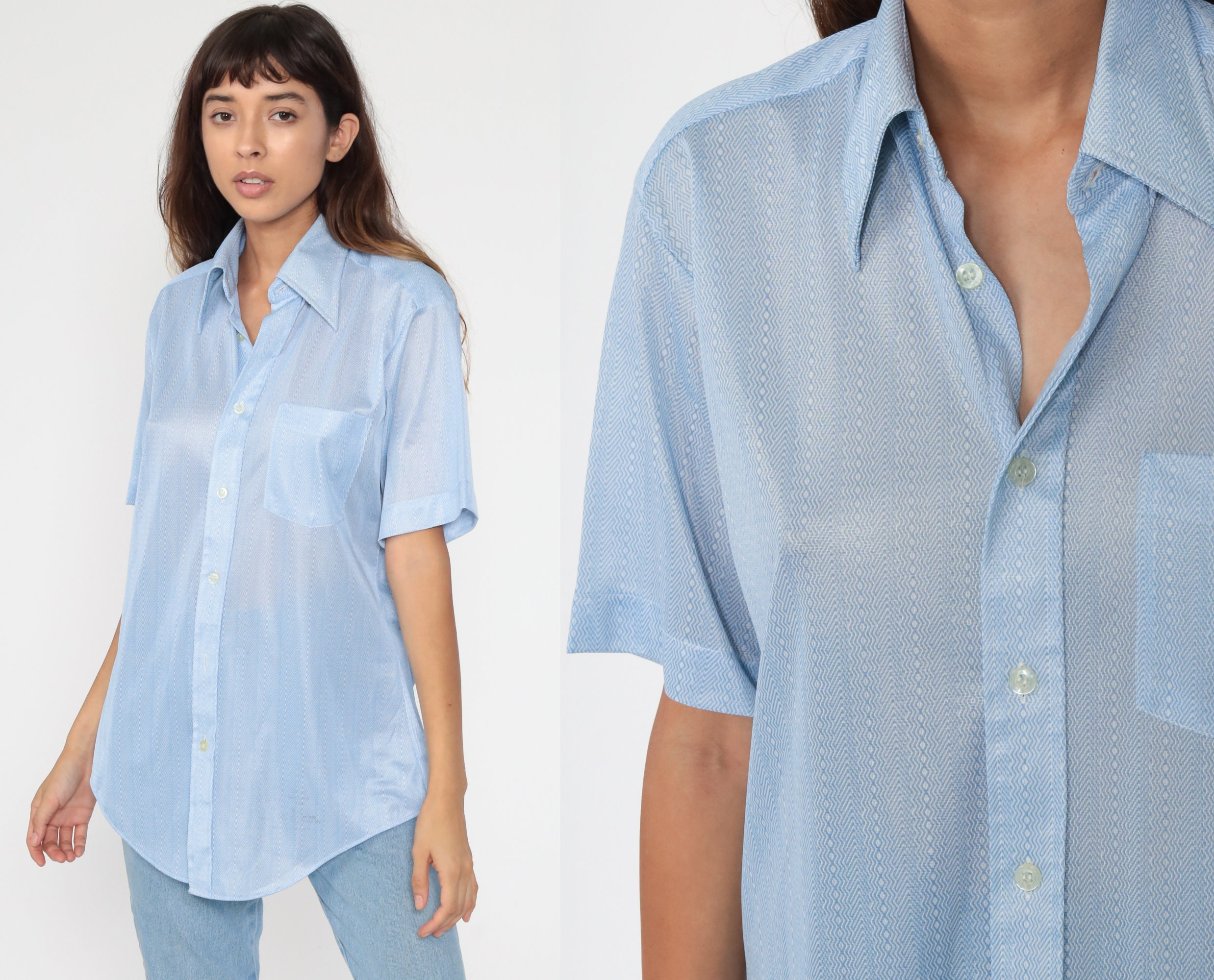 Shirt Blue Disco Striped Shirt 70s 