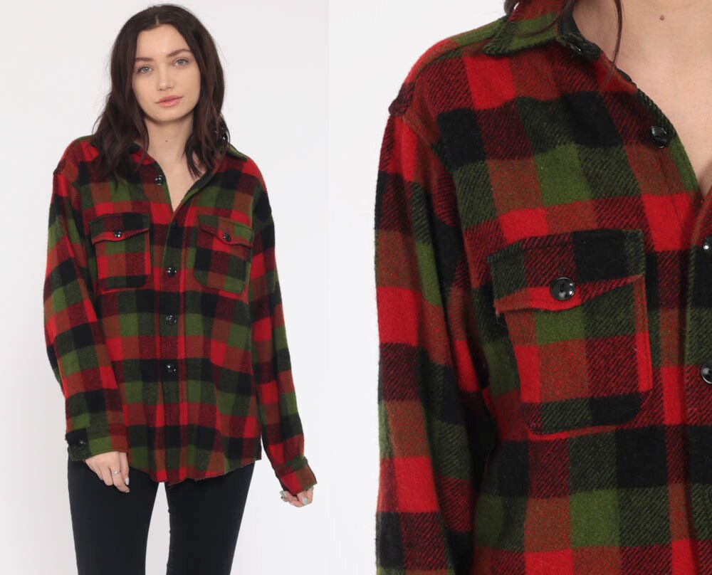 Red Plaid Shirt 90s Oversized Flannel 