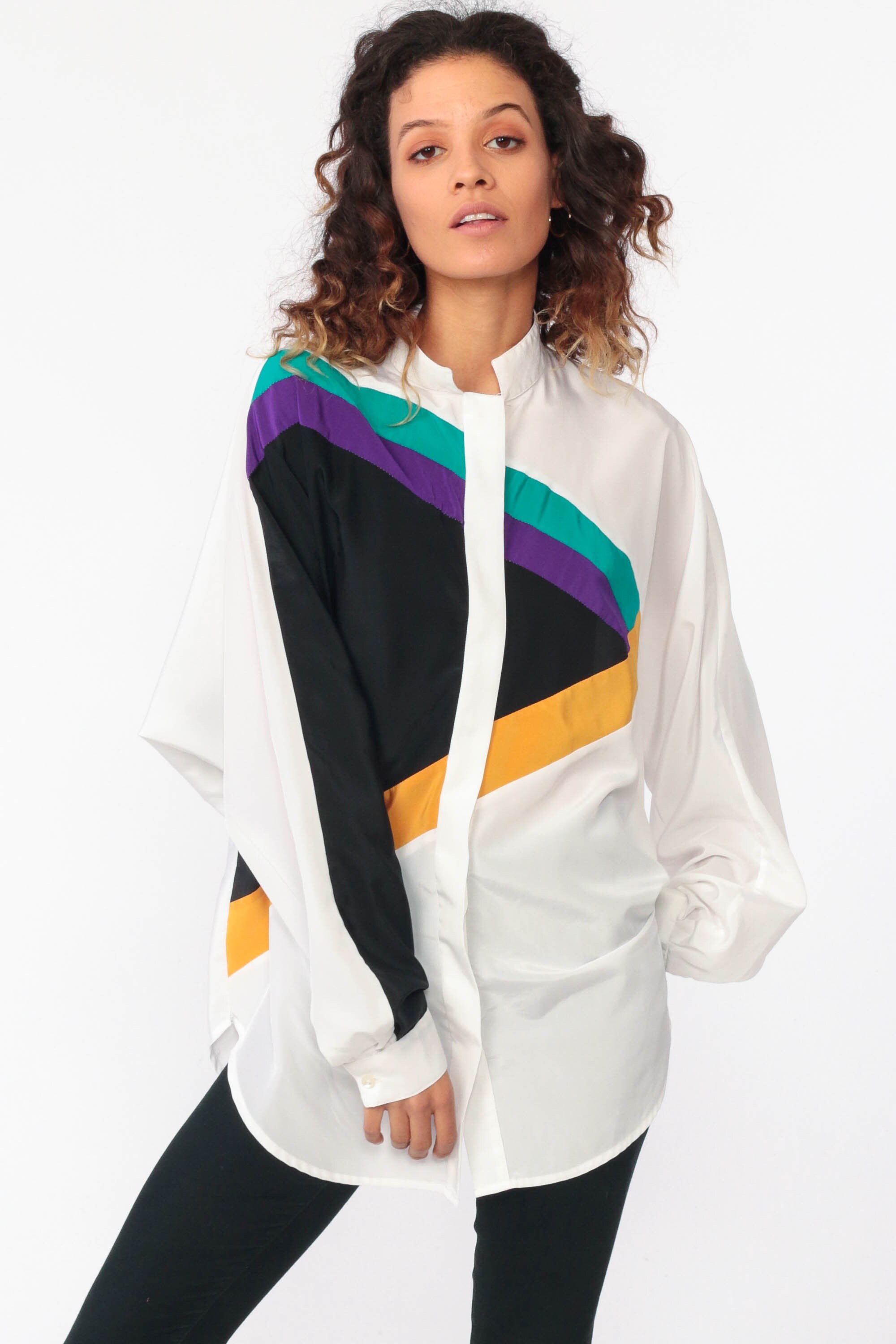 color block button down shirt