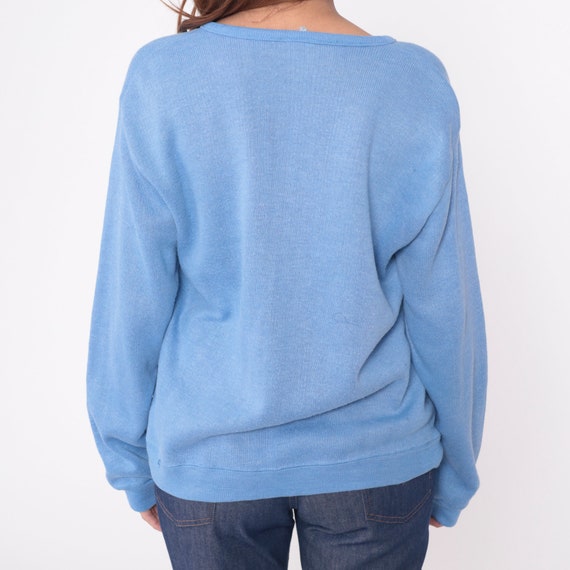 Light Blue Sweater 80s V Neck Knit Pullover Sweat… - image 7