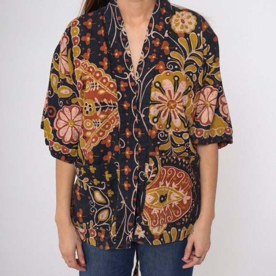 Hawaiian Kimono Robe Jacket 70s Boho Geometric Fl… - image 9