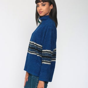Fleece Pullover Sweatshirt Jacket 90s Blue Striped Jacket Half Zip Jacket Vintage Retro Vintage Small Medium image 4