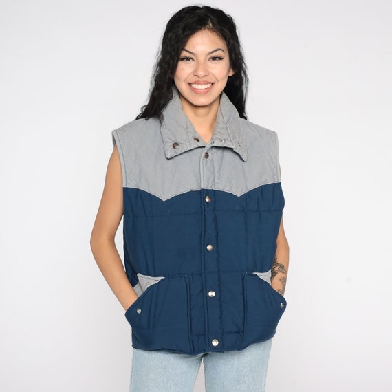 70s Ski Vest Blue Puffer Vest CORDUROY 
