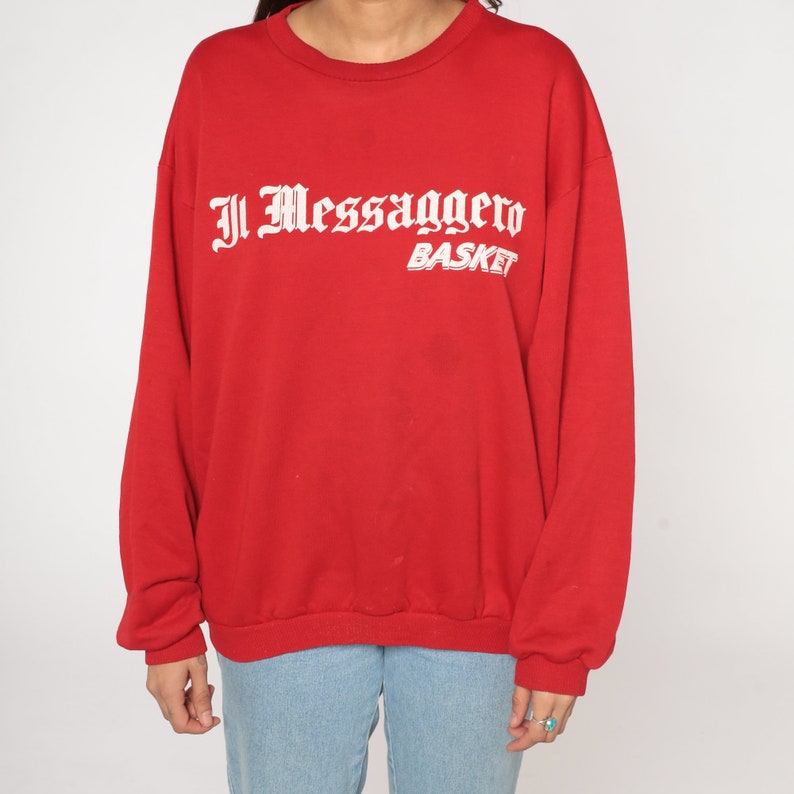 Il Messaggero Sweatshirt 80s Italian Newspaper Sweatshirt Basket Graphic Shirt Italy News Logo Red Crewneck Sweater Vintage 1980s Large L image 6