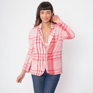 80s Plaid Blazer Jacket Williwear Willi Smith Red White Checkered Print Cotton Jacket 1980s Retro Collared Vintage Tartan Oversized Small S