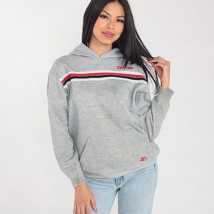 Starter Hoodie 90s Heather Grey Hooded Sweatshirt Red White Black Striped Pullover Sweater Kangaroo Pocket Vintage 1990s Hood Small Medium
