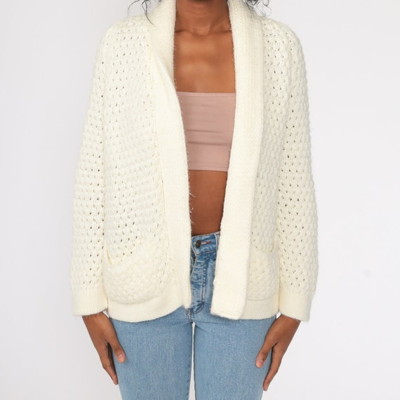 Cream Wrap Cardigan 70s Boho Sweater Slouchy Knit… - image 7