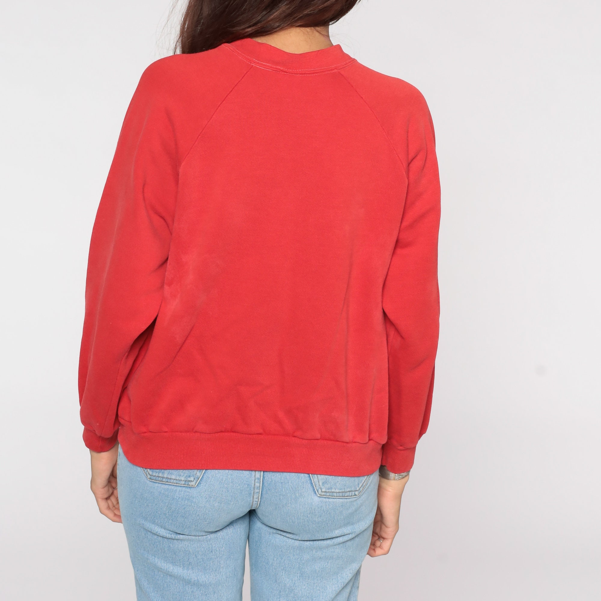 80s Sweatshirt Red Crewneck Sweatshirt Raglan Sleeve Plain Long Sleeve ...