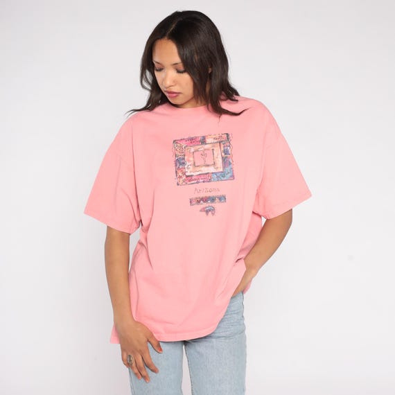 Arizona Desert T-shirt 90s Pink Coral Cactus Anvil Southwestern Native American Tee Southwest Souvenir Coral Salmon Cotton Size 2X XXL