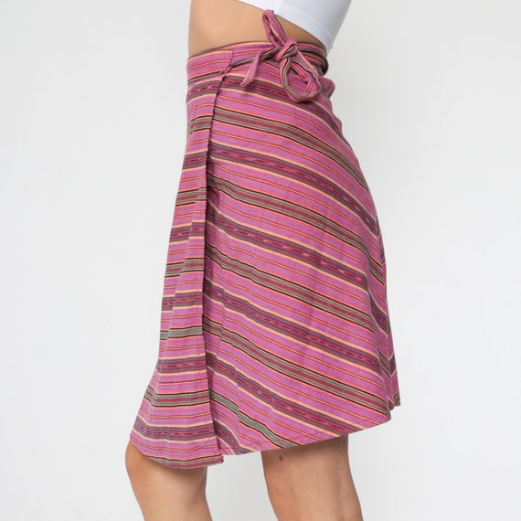 Purple WRAP Skirt Boho Cotton Striped 90s Mini Pr… - image 4