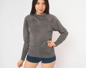 90s Grey Sweatshirt Raglan Sleeve Plain Crew Neck Charcoal Cotton Blend Pullover Normcore Minimalist Heather Gray Womens Extra Small XS