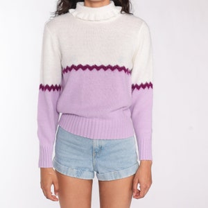 Purple Striped Sweater 70s Sweater Knit Pullover Mock Neck Sweater Lavender 80s Bohemian Hippie Vintage Small image 6