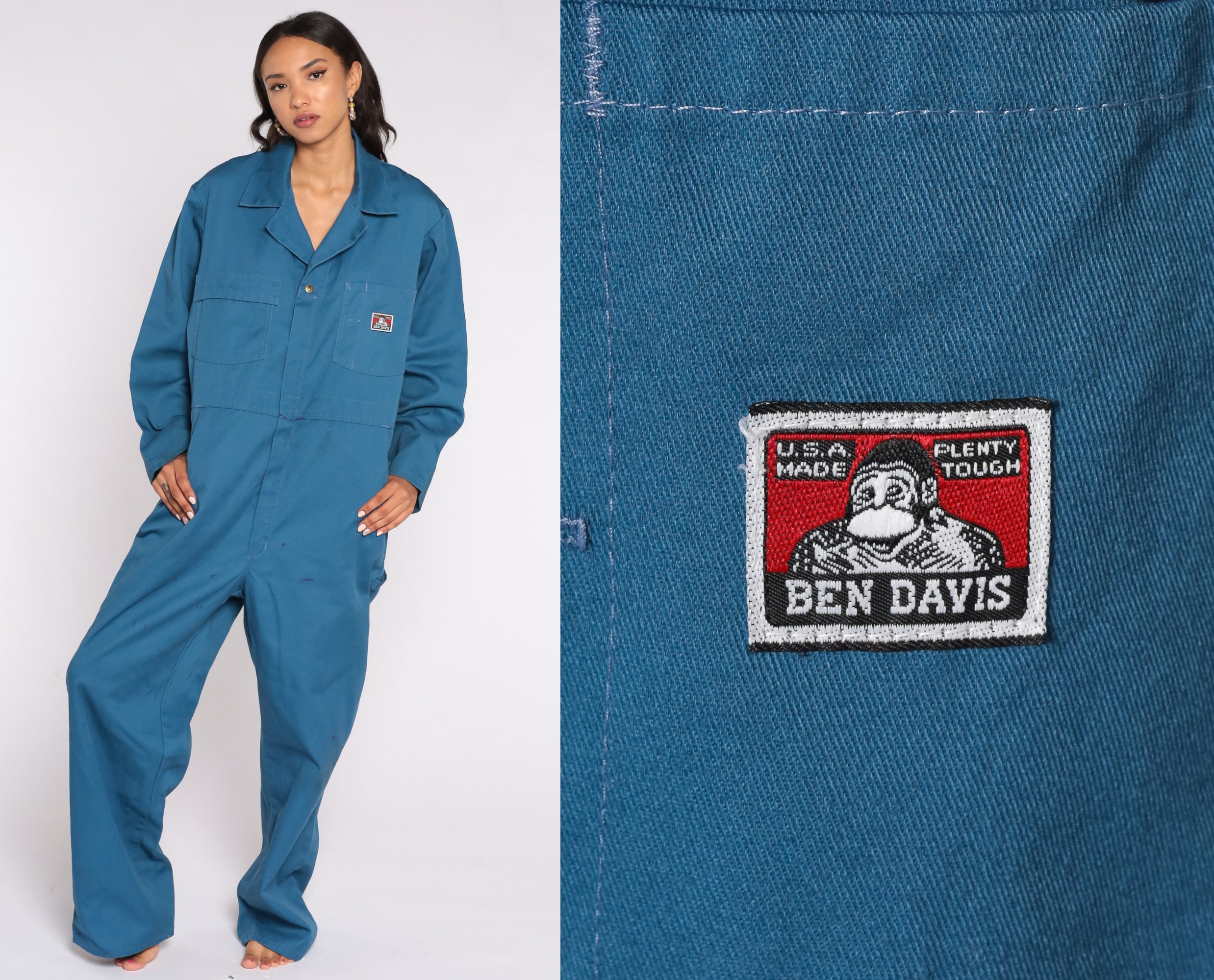 00s Ben Davis Coveralls Blue Boiler Suit Long sleeve Jumpsuit Pants Workwear Uniform Y2K Boilersuit Work Wear Vintage Men's 42 R Large
