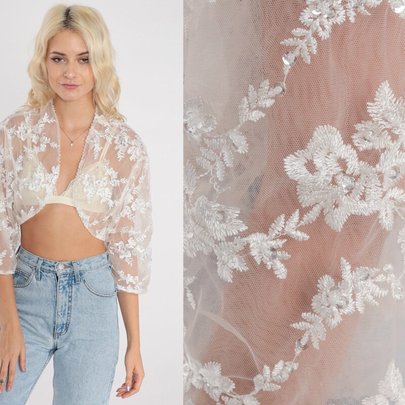 Linen and Cotton Blend Tie Front Bolero - White
