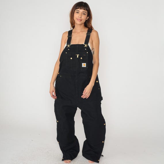 90s Black Carhartt Insulated Double Knee Overalls Dungarees Workwear Carpenter Hardware Pockets Utility Gorpcore Vintage Extra Large XL
