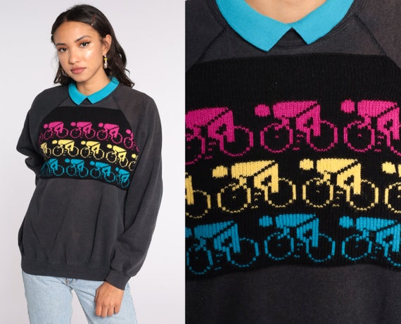 Bike Sweatshirt 90s Shirt BIKING Shirt Slouchy 1990s Sweater Graphic Bicycle Sweatshirt 90s Cycling Collared Hanes Large L
