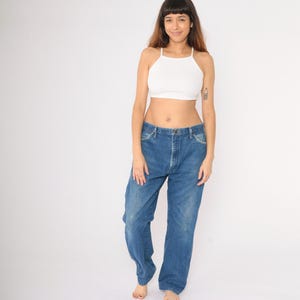 Vintage Distressed Wrangler Jeans 90s Straight Leg Jeans Western 1990s High Rise Waist Denim Pants Blue Men's 36 x 34
