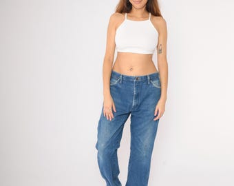 Vintage Distressed Wrangler Jeans 90s Straight Leg Jeans Western 1990s High Rise Waist Denim Pants Blue Men's 36 x 34
