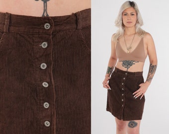 Corduroy Mini Skirt Brown Button Up Skirt Y2K High Waisted Straight Pencil Skirt Retro Plain Faded Glory Vintage Medium