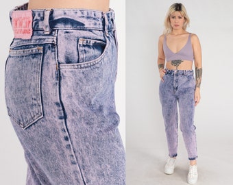 Overdyed Acid Wash Jeans 80s 90s Bongo Mom Jeans Pink Blue High Waisted Rise Denim Pants Tapered Skinny Jeans Ombre Vintage 1990s Medium 30