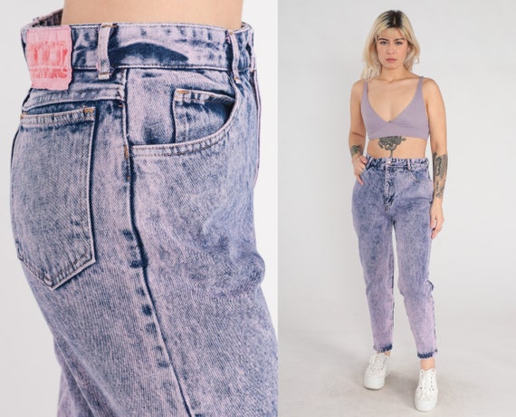 Overdyed Acid Wash Jeans 80s 90s Bongo Mom Jeans Pink Blue High
