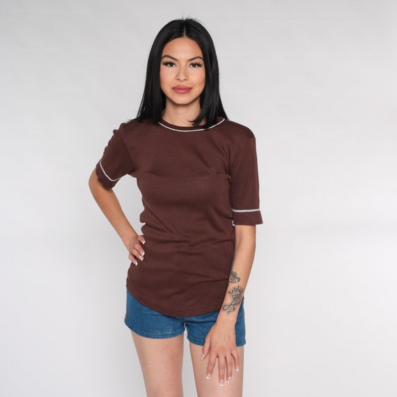 Snoopy T Shirt 80s Peanuts Shirt Brown Ringer Tee Charlie Brown Graphic Tee 1980s Vintage TShirt Vintage Cartoon Shirt Retro Medium