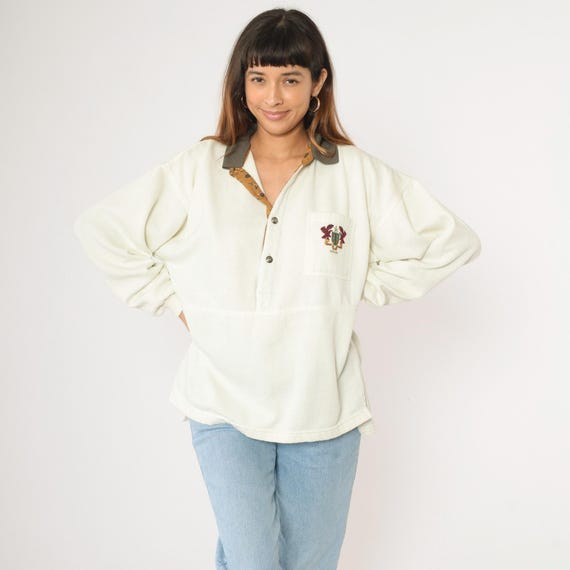 Vintage 90s Embroidered Crest Sweatshirt Collared Cotler Cream Polo Sweatshirt Retro Bird Pullover Sweater Vintage 1990s Extra Large xl