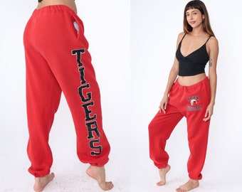 Tiger Football Pantalons de survêtement années 90 Red Russell Joggers Retro School Jogging Gym Pants Sports Athletic Sweats vintage années 1990 Extra Large xl