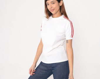T-shirt Adidas vintage T-shirt rayé blanc T-shirt trèfle des années 80 Sports Athletic Sporty Retro Tee Nylon rouge vintage Medium