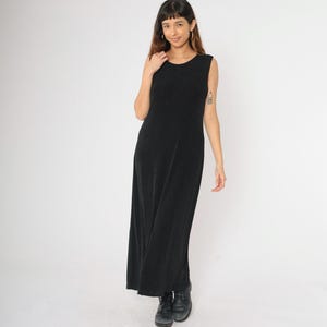 Vintage Black Polka Dot Dress 90s Round Neck Maxi Dress Retro Sleeveless Day Preppy Casual Summer Sundress 1990s Stretchy Large 14