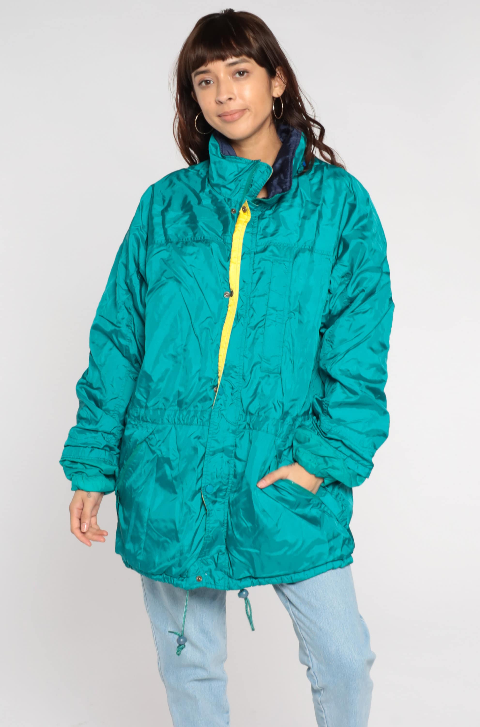 90s Eddie Bauer Jacket Shiny Teal Green Windbreaker Gortex Waterproof ...