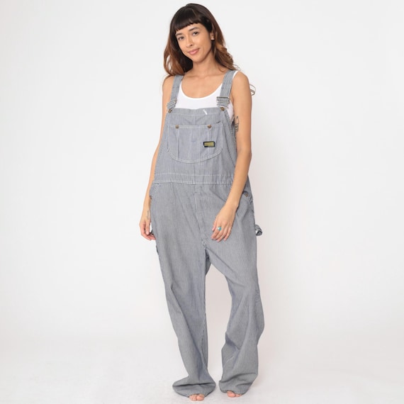 Striped Overalls 80s Toughskins Union Made Railroad Stripe Bib Overalls Hickory Stripe Workwear Dungarees Vintage 1980s XL 42x30