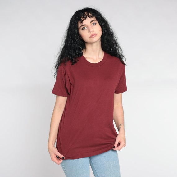 Solid Burgundy T Shirt Vintage Single Stitch Plain Shirt Blank Tee Shirt 80s Tshirt 1980s Basic Short Sleeve Screen Stars Maroon Medium