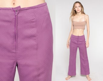 Purple Bell Bottoms Pants 70s Boho Hippie Bellbottom Wide Leg Trousers High Waisted 1970s Vintage Bohemian Trousers High Rise Small 26 S