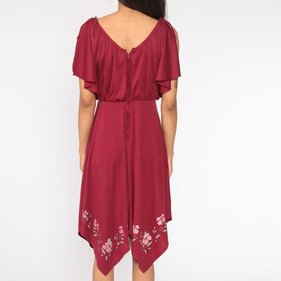 Grecian Party Dress 70s Midi Burgundy Floral High… - image 9