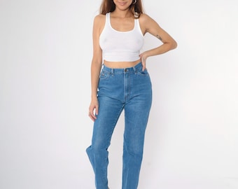 Vintage Tapered Wrangler Jeans 80s Blue High Waisted Jeans Straight Leg Denim Pants Western 1980s Size Small 27/28