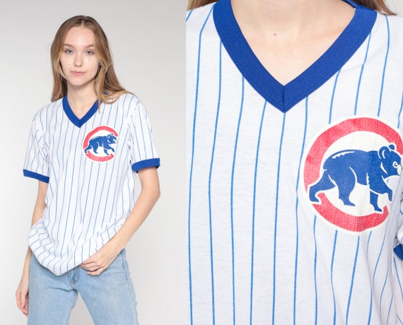 Chicago Cubs Shirt Y2K Baseball T-shirt Striped Ringer Tee MLB 