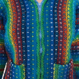 Rainbow Wool Jacket 00s Earth Ragz Striped Zip Up Knit Jacket Bohemian Y2K Vintage Hippie Multicolor Medium Large image 6