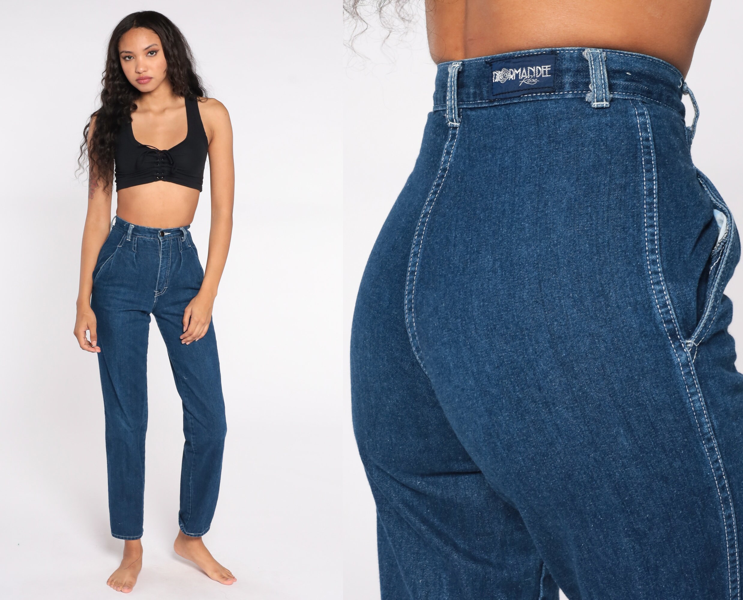 Pleated Mom Jeans 80s 90s Denim Pants 