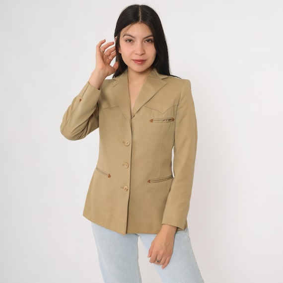 Ralph Lauren Western Wear Cowgirl Blazer 70s 1979 Tan Cotton Ranch Rodeo Southwestern Equestrian Jacket Vintage Riding Extra Small XS